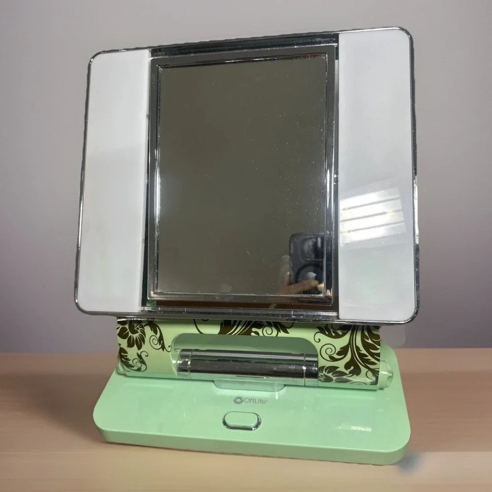 OttLite Illuminated Makeup Mirror CDO-010 Mint Green Floral Rectangular Tested